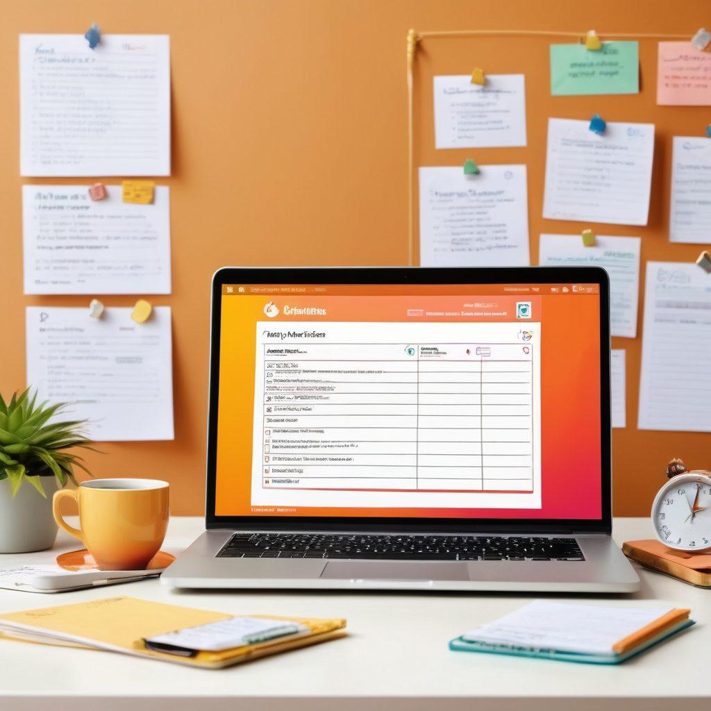 An open laptop displaying a dynamic insurance comparison website, surrounded by floating icons of various insurance policies (health, auto, home) and dollar signs. A friendly person is analyzing the screen while jotting notes, with a bright, inviting workspace in the background. Include elements like a coffee cup and motivational quotes on a pinboard. vibrant colors. modern illustration.